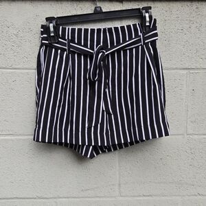 Black and White Striped Paperbag Shorts
